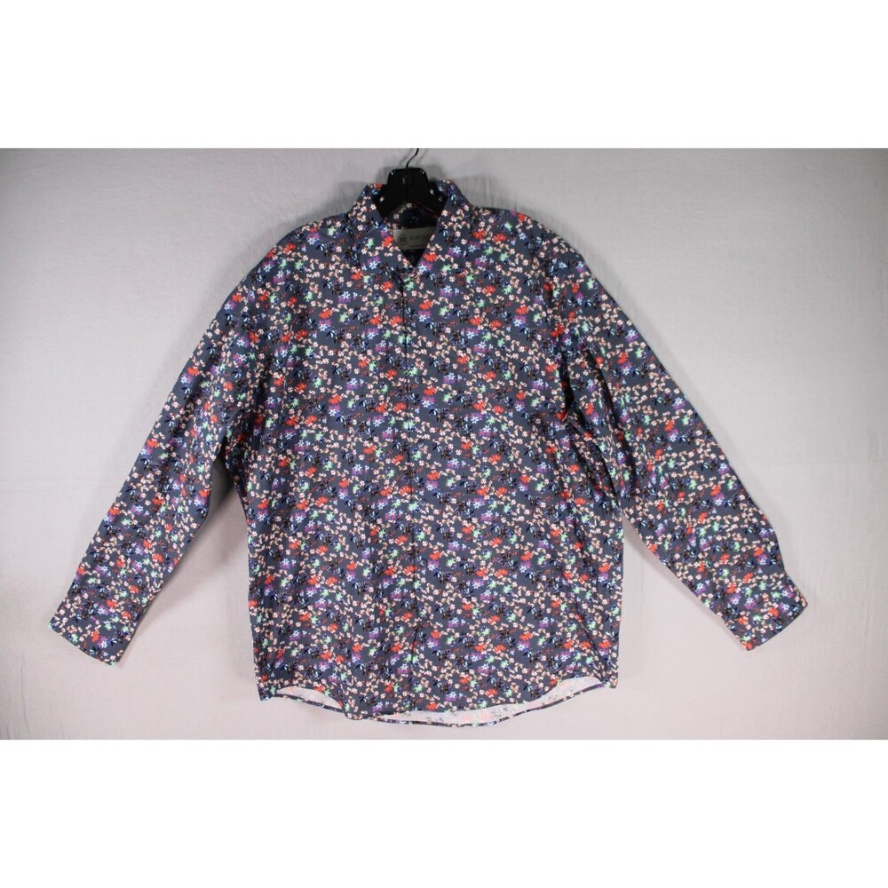 Kurt River NYC Men's XL Floral Button Up Shirt Blue Long Sleeve Classic Fit